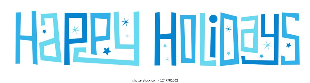 FELIZ cartel con letras de la mano azul con estrellas