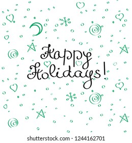 Happy Holidays! Bright, positive card with the moon on a seamless snowy background. Vector