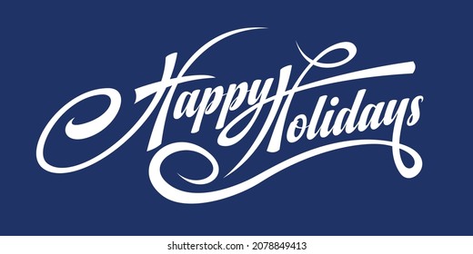 Happy Holidays calligraphic text on violet background.