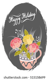 Happy Holidays card with abstract flowers, vector illustration