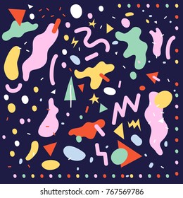 Happy holidays card with fun geometric objects. Greeting card.