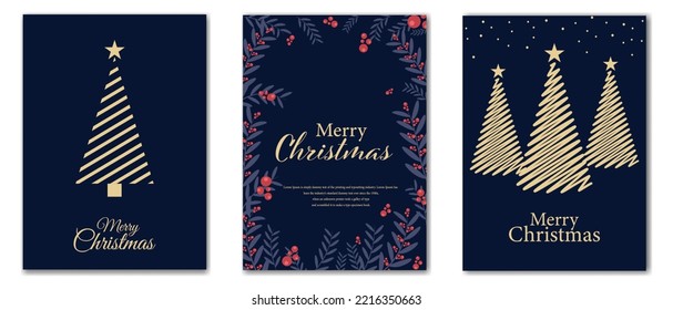 Happy Holidays Cards Set. Modern universal artistic templates. Vector illustration