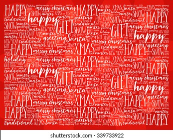 Happy Holidays And Christmas Background Word Cloud, Holidays Lettering Collage