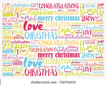 Happy Holidays and Christmas background word cloud, holidays lettering collage