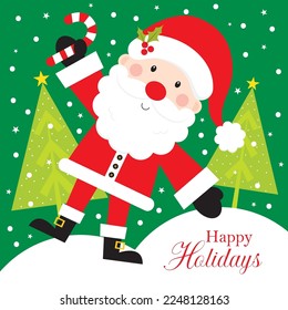 happy holidays christmas greeting card with cute santa claus design