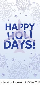 Happy Holidays concept banner with plain silhouette, snowflakes and decorative stars. Merry Christmas and Happy New Year.