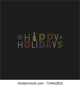 Happy Holidays cute fancy letters hand drawn ornate text. Invitation card colorful headline design element. Christmas  playful poster concept. Vector festive party words decoration banner background