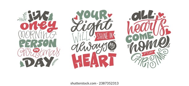 Happy Holidays - cute hand drawn lettering set. Merry Christmas and happy new year. Seasons greetings. Christmas vibes.