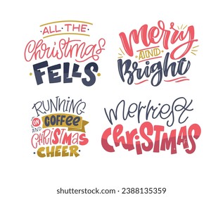 Happy Holidays - cute hand drawn lettering set. Merry Christmas and happy new year. Seasons greetings. Christmas vibes.