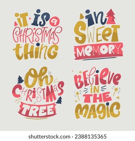 Happy Holidays - cute hand drawn lettering set. Merry Christmas and happy new year. Seasons greetings. Christmas vibes.