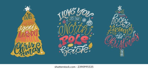 Happy Holidays - cute hand drawn lettering set. Merry Christmas and happy new year. Seasons greetings. Christmas vibes.