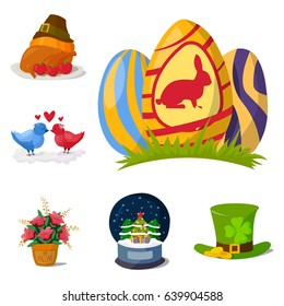 Happy holidays different icons vector holidays symbols decoration traditional celebration gift badge.