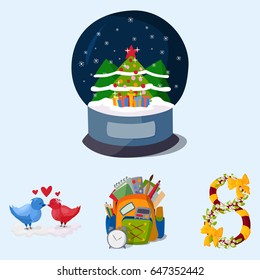 Happy holidays different icons vector holidays symbols decoration traditional celebration gift badge.