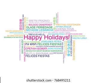 Happy Holidays In Different Languages, Celebration Word Tag Cloud Greeting Card, Vector Art