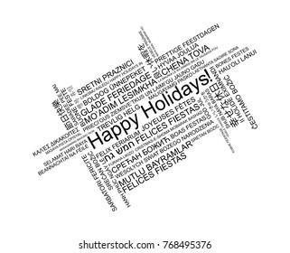 Happy Holidays In Different Languages, Celebration Word Tag Cloud Greeting Card, Vector Art