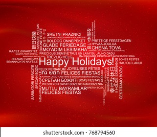 Happy Holidays in different languages, celebration word tag cloud greeting card, vector art