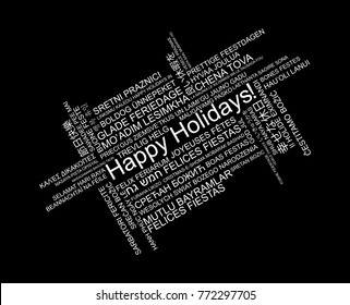 Happy Holidays In Different Languages, Celebration Word Tag Cloud Greeting Card, Vector Art