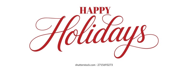 happy holidays elegant red calligraphy typography design isolated on white background for seasonal greetings, winter celebrations, christmas and new year holiday branding