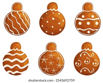 Happy holidays elements set. Christmas gingerbread balls cartoon illustration. Xmas sweet traditional pastry collection.