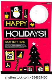 Happy Holidays! (Flat Style Vector Illustration Holidays Quote Poster Card Design) with Text Box Template