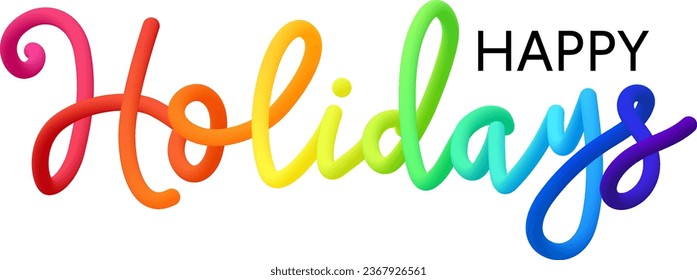 Happy holidays fluid text with dynamic curved lines made of blended colorful circles. Vector illustration.