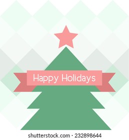 Happy Holidays geometric christmas tree design greeting card. Vector illustration