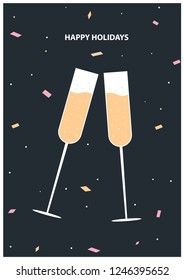 Happy Holidays Glasses Drink Vector Illustration