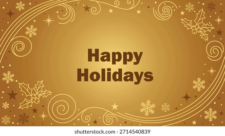 Happy holidays gold background vector; Luxury Christmas ornaments decorations frame; Festive greeting card template