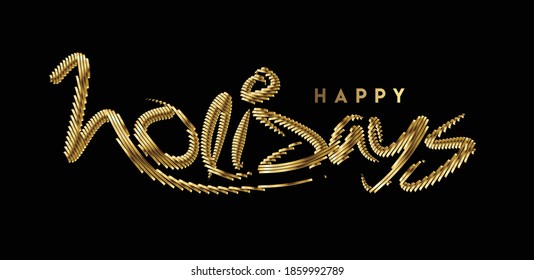 Happy Holidays Gold Calligraphy Vector Text Design.