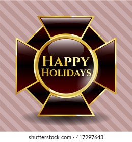 Happy Holidays gold emblem or badge