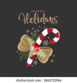 Happy holidays greeting card. Christmas background. Christmas and new year lettering.Printing on fabric, paper, postcards, invitations.