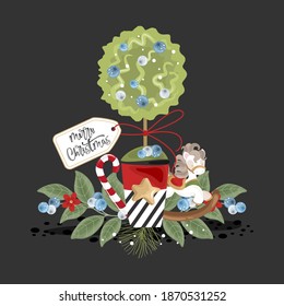 Happy holidays greeting card. Christmas background. Christmas and new year lettering.Printing on fabric, paper, postcards, invitations.
