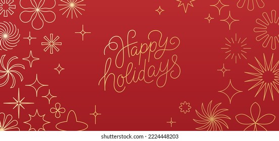 Happy holidays - greeting card with hand-lettering text in calligraphic style  - horizontal vector illustration for greeting card, banner, advertising, poster, invitation