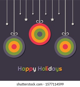 Happy Holidays Greeting Card With Hanging Colorful Christmas Balls