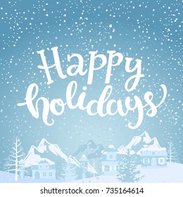 Happy Holidays Greeting Card Lettering Snowfall Stock Vector (Royalty ...