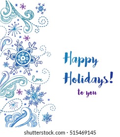 Happy Holidays greeting card in minimalistic doodles style.