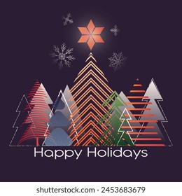 Happy Holidays greeting card, modern design typography invite posters, template, Layout. Merry Christmas and Happy New Year   Christmas tree greeting flat design