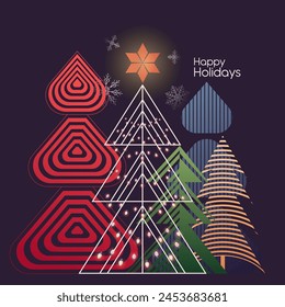 Happy Holidays greeting card, modern design typography invite posters, template, Layout. Merry Christmas and Happy New Year   Christmas tree greeting flat design