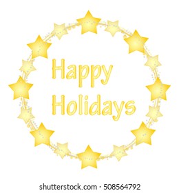 Happy Holidays  greeting card with stars and gold glitter. Vector illustration wreath.