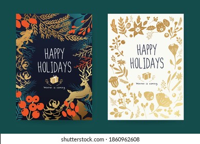 Happy Holidays Greeting Card Vector template. Happy New year 2021. Happy Winter design concept for cover, invitation card, website banner, social media story and post.