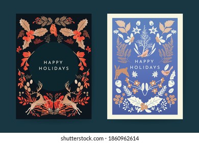 Happy Holidays Greeting Card Vector template. Happy New year 2021. Happy Winter design concept for cover, invitation card, website banner, social media story and post.