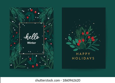 Happy Holidays Greeting Card Vector template. Happy New year 2021. Happy Winter design concept for cover, invitation card, website banner, social media story and post.