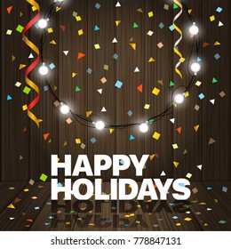 Tarjeta de felicitación de Felices Fiestas. Tarjeta de felicitación vectorial con garland 
