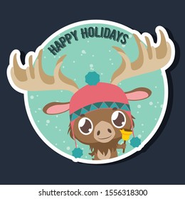 Happy Holidays greeting with a cute little moose