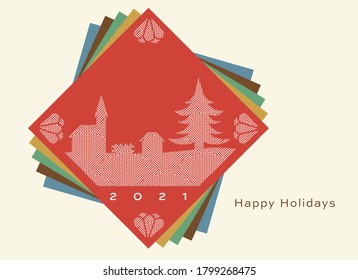 Happy Holidays greeting on Japanese traditional pattern kimono