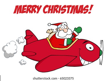 Happy Holidays Greeting With Santa Flying
