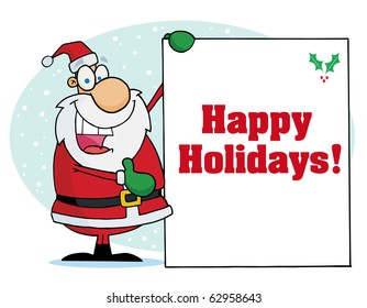 Happy Holidays Greeting With Santa Presenting A Sign