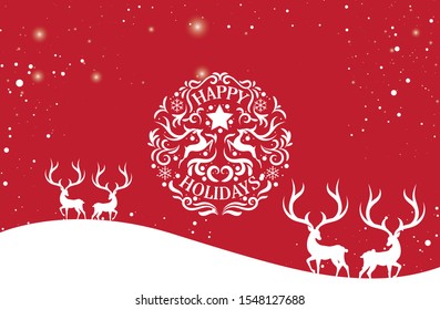 happy holidays greetings card template, winter landscape, vector  