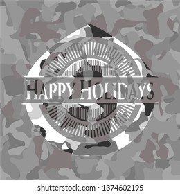 Happy Holidays grey camo emblem