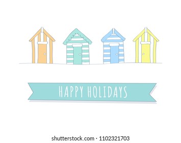 Happy Holidays - Hand Drawn Beach Hut Collection Vectors 